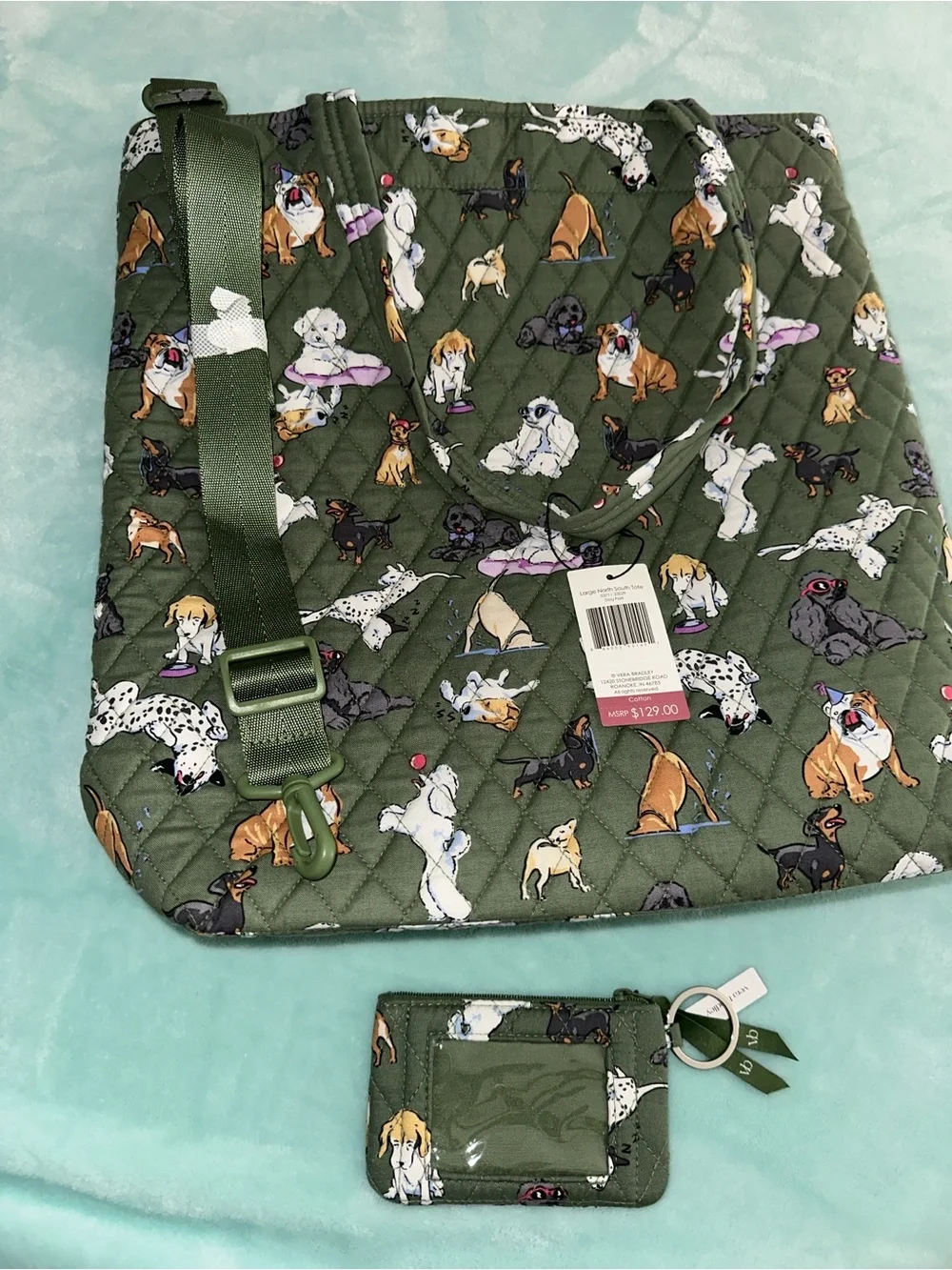 VB Large North South Dog Print Tote & ID Wallet Bundle Dog Park Pattern-NWT